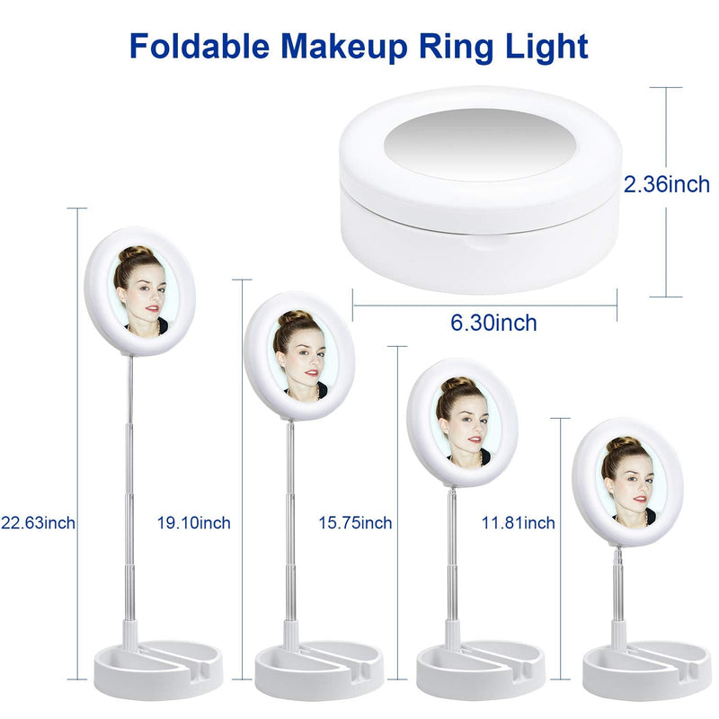 6” Selfie Ring Light Stand,Livelit Desk Foldable Ring Light Built-in Mirror for Makeup YouTube Video Live Streaming Photography Compatible with iPhone&Android (White) White