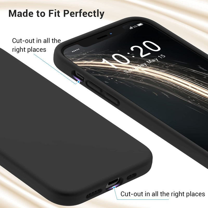 Elando Compatible with iPhone 12 Case and iPhone 12 Pro Case, Liquid Silicone Slim Shockproof Phone Case with Anti-Scratch Microfiber Lining, 6.1 inch, Black