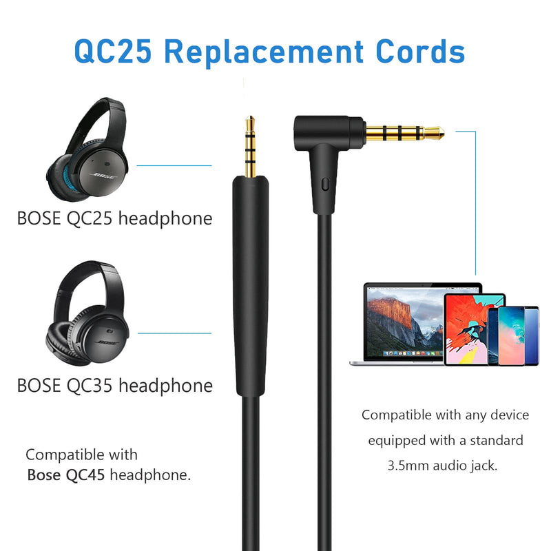 [AUSTRALIA] - Replacement Audio Cable Cord for Bose QC25, QC35, QuietComfort 25, QuietComfort 35, OE2,OE2i, On-Ear 2 Headphones Inline Mic/Remote Control – Black 