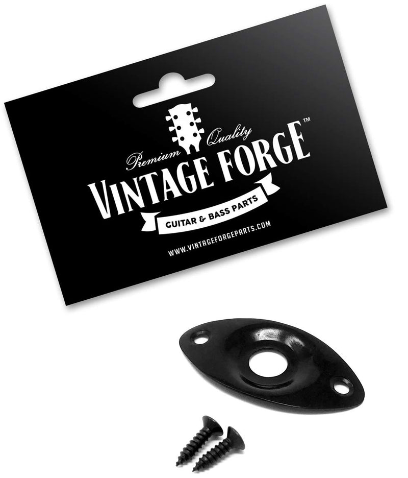 [AUSTRALIA] - Vintage Forge Black Oval Jack Plate for Guitar and Bass with Screws Metal Indented Curved Football Shape JPF20-BLK 