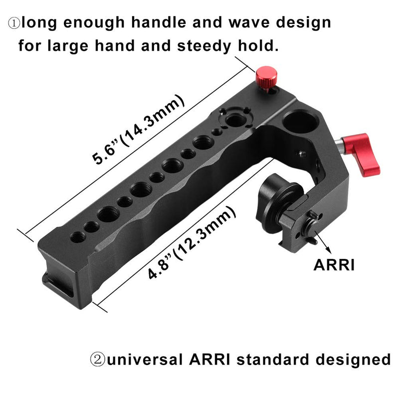 Fotowelt Quick Release Top Handle with ARRI Standard Locating Hole with Lots 1/4" and 3/8" Threaded Holes Cold Shoe 15mm Tube Hole Clamp Compatible for All BMPCC 4k 6k Cage with ARRI Standard