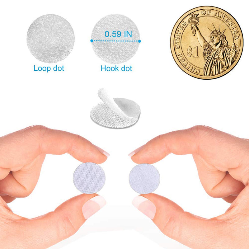 Self Adhesive Dots, Strong Adhesive 500pcs(250 Pairs) 3/4" Diameter Sticky Back Coins Nylon Coins, Hook & Loop Dots with Waterproof Sticky Glue Coins Tapes, Very Suitable for Classroom, Office, Home 500 White