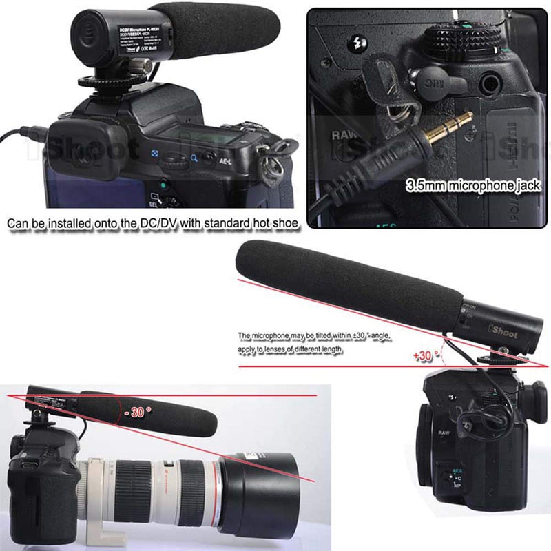 iShoot DC/DV Dedicated Microphone Mono MIC with 3.5mm Audio Plug Compatible with Canon Nikon Digital Camera & Video Camcorder with 3.5mm Mic Jack, ±30 ° Tilt Angle Adjustable