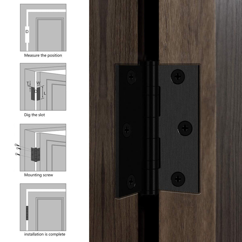 Hommyzone Commercial and Residential 3‘’x 2.4‘’ 304 Stainless Steel Door Hinges,3 Inch Ball Bearing Hinge with Square Corners (Matte Black)-Pack of 2 Matte Black
