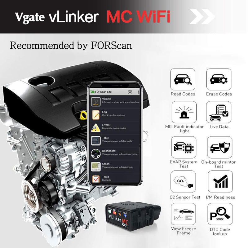 Vgate vLinker MC WiFi OBD2 Car Code Reader, OBD-II Diagnostic Scanner for iOS, Android, and Windows