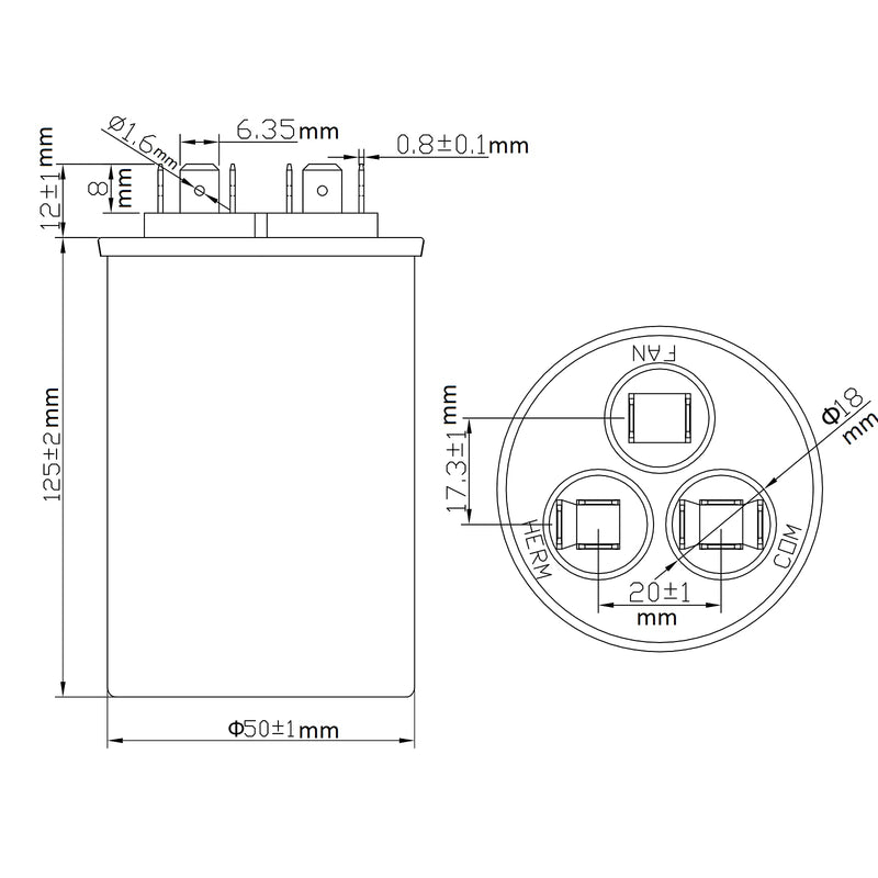 [AUSTRALIA] - Boffdock 45+5 MFD Capacitor ±5% 45/5 uF 370/440 VAC CBB65 Round Dual Run Capacitor for Air Conditioner,Heat Pump Condenser,Fan Start- 5 Years Warranty 45+5UF-370/440V 