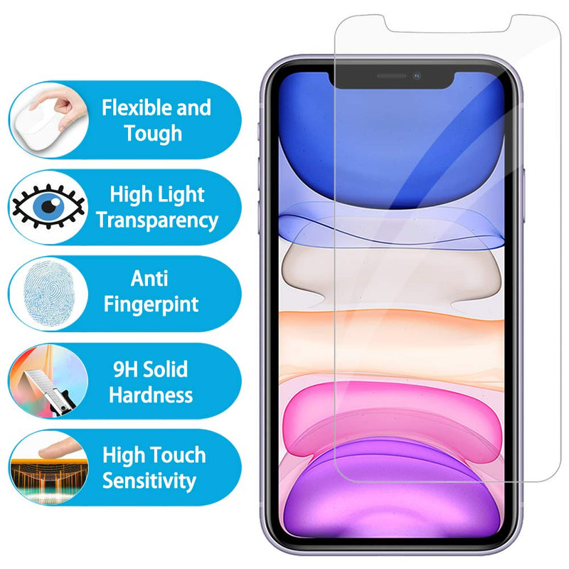 IKABO Compatible with iPhone XR Screen Protector, iPhone 11 Screen Protector, Tempered Glass Film for Apple iPhone XR and iPhone 11, 6.1 Inch 3 Pack [Free Alignment Tool]