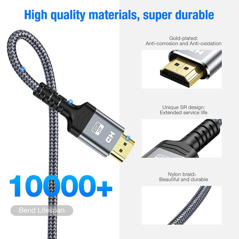 HDMI Cable 270 Degree, Snowkids 4K High Speed HDMI 2.0 Cable 18Gbps Support 4K Ultra HD 3D 1080P, Ethernet, Audio Return Compatible for Video, PC, Projector, UHD TV, Blu-ray - 10FT 10Feet