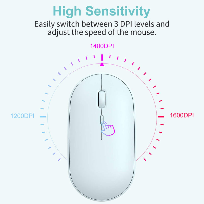 Bluetooth Mouse,Slim Rechargeable Dual Mode(Bluetooth 4.0 + USB) 2.4GHz Wireless Bluetooth Mouse,3 Adjustable DPI,Compatible for MacBook, Laptop, iPad, PC,Computer (Blue) Blue