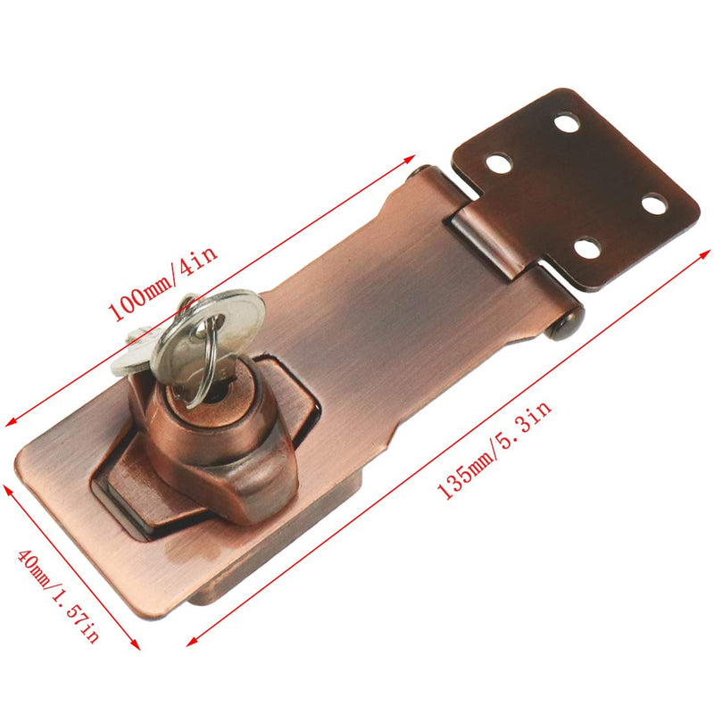 Meprtal 4" Retro Clasp Keyed Lock Hasp Latch with Lock Heavy Duty Cabinets Locking Hasp Knob for Gate Shed Small Door Chrome Bronze Zinc Alloy with 2 Keys and Screws