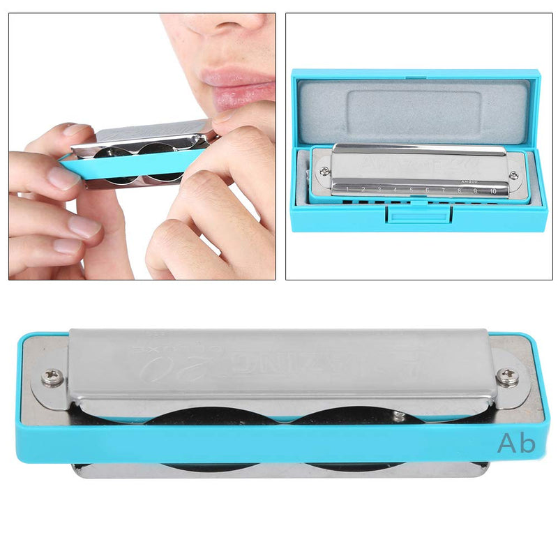 Harmonica Key of Ab 10 Holes Blues Harmonica Mouth Organ for Beginners Practice (Blue) Blue