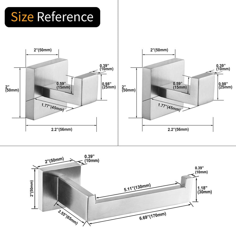 kimzcn Bathroom 3-Pieces Accessories Kit Bathroom Hardware Set Brushed Stainless Steel Wall Mounted - Includes Hand Towel Ring, 2X Robe Towel Hooks