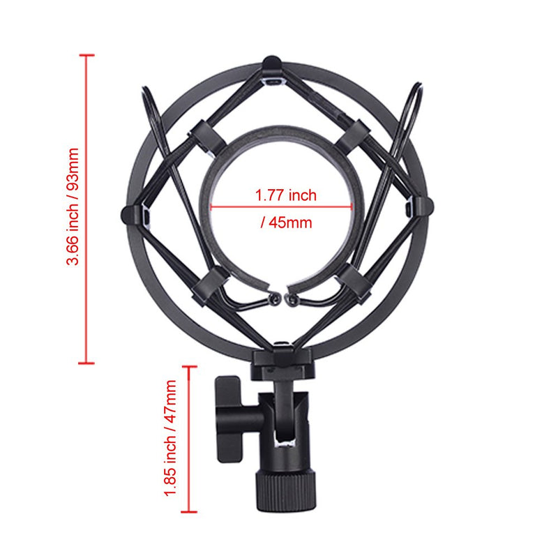 Microphone Shock Mount with Pop Filter, Mic Anti-Vibration Suspension Shock Mount Holder Clip for Diameter 46mm-53mm Microphone Black