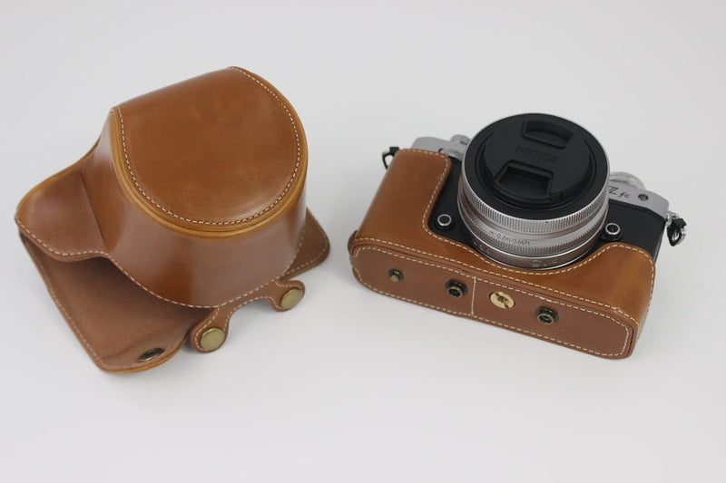Z fc Zfc Case, BolinUS Handmade PU Leather Fullbody Camera Case Bag Cover for Nikon Z fc Zfc with 28mm Lens Bottom Opening Version + Neck Strap + Mini Storage Bag (Brown) Brown