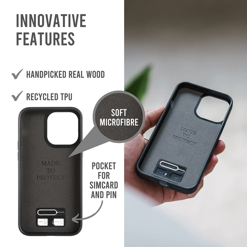 Woodcessories - Magnetic Bumper Case Compatible with iPhone 13 Pro case with Magnet, Made of Wood, Walnut Walnut + Magnet