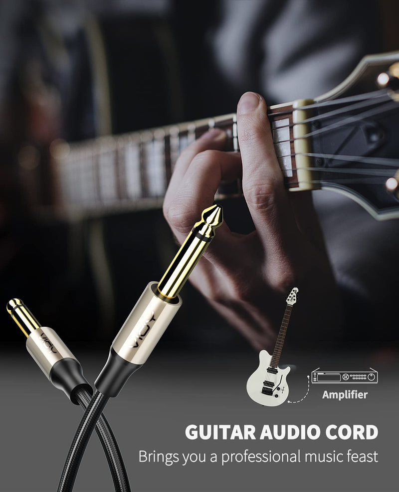 VIOY 6.35mm to 6.35mm Guitar Cable 1/4 inch to 1/4 inch TS Mono Jack to Jack Audio Leads Instrument Cable Braided Gold-plated Compatible with Electric Guitar,Amplifier,Mixer,Effects Pedal,Bass Drum,1M 1M