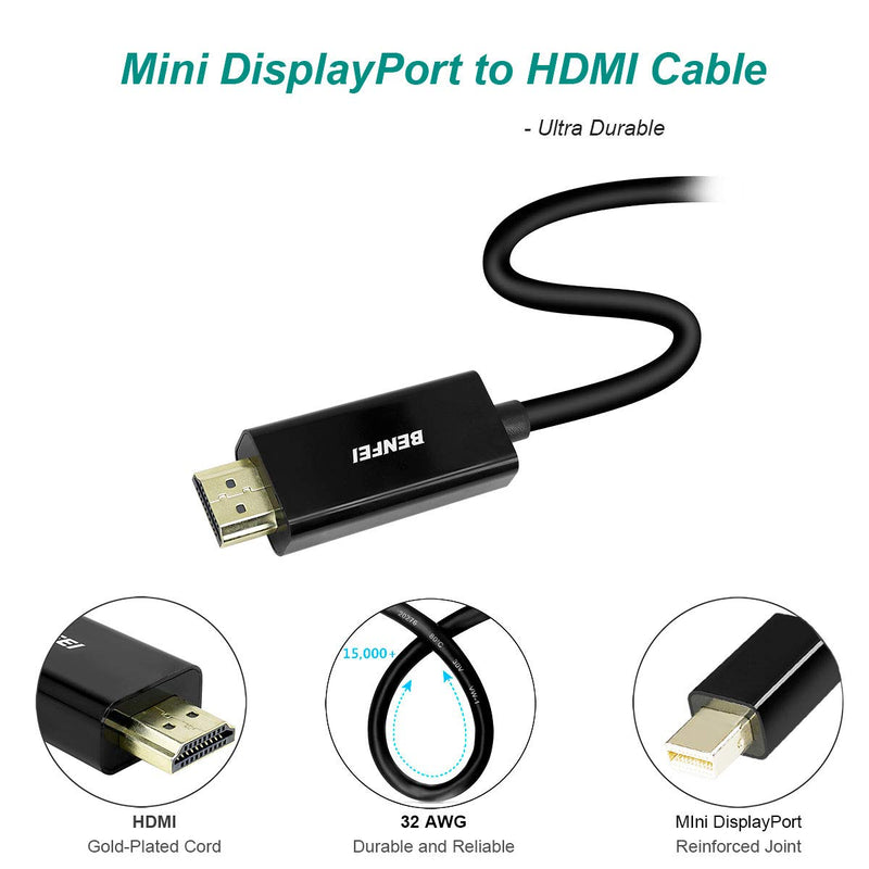 Mini DisplayPort to HDMI Cable, Benfei Mini DP to HDMI 3 Feet Cable (Thunderbolt Compatible) with MacBook Air/Pro, Surface Pro/Dock, Monitor, Projector 1 PACK