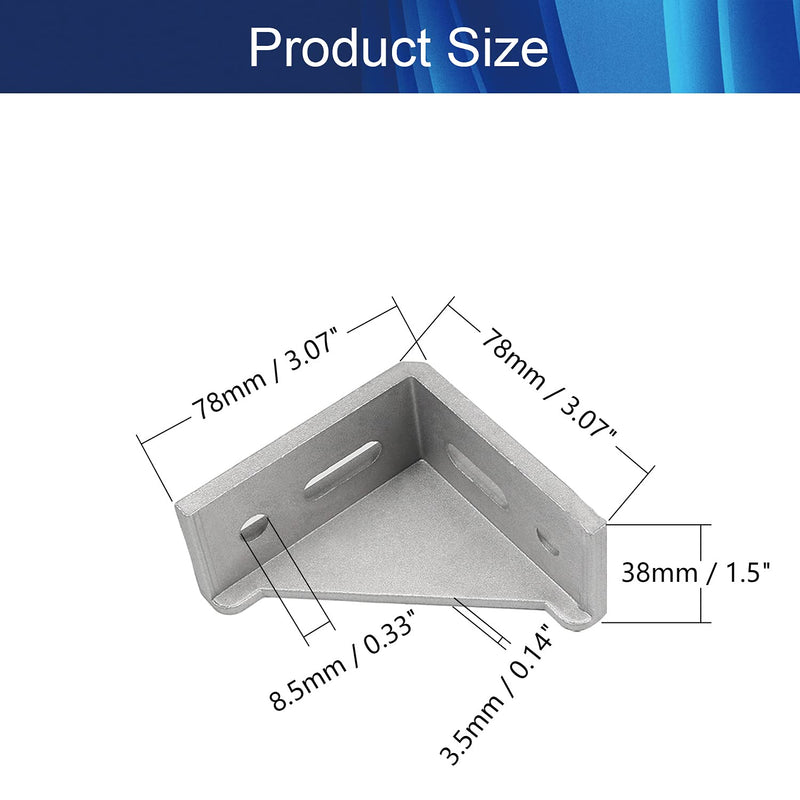 Aicosineg 4Pcs Hardware Brackets Inner Angle Bracket Gusset Aluminum Alloy Interior Joint Bracket Inside Corner Bracket Gusset with Slot for 4080 Series Aluminum Extrusion Profile Silver Tone