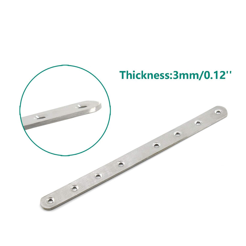 4 Pack Flat Mending Plate for Wood,ULIFESTAR Stainless Steel Straight Brackets 250mm / 10" Length 8 Screw Hole Flat Repair Fixing Wood Brace Joining Plates Connector with Fixing Screws 250x20x3mm/10x0.8x0.1''