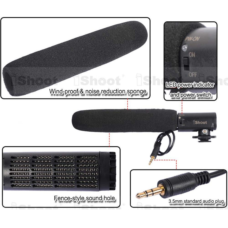 iShoot DC/DV Dedicated Microphone Mono MIC with 3.5mm Audio Plug Compatible with Canon Nikon Digital Camera & Video Camcorder with 3.5mm Mic Jack, ±30 ° Tilt Angle Adjustable