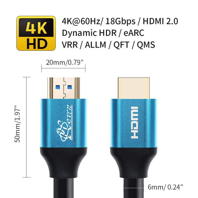 4K HDMI Cable 6.6ft, PCERCN 18Gbps High Speed HDMI 2.0 Cable, 4K HDR, HDCP 2.2/1.4, 3D, 2160P, Ethernet - 30 AWG Copper Core, Audio Return(ARC) Compatible UHD TV, Blu-ray, PS4/3, Monitor -Blue 6.6 Feet Blue