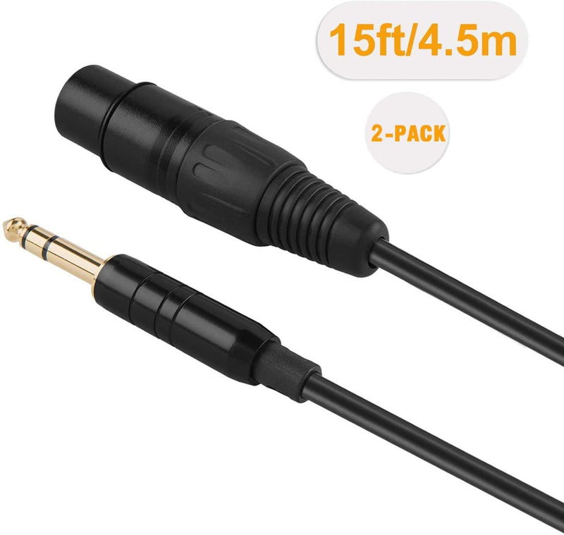 [AUSTRALIA] - 1/4’’ to XLR,CableCreation [2-Pack 15FT] 6.35MM TRS to XLR Female Cable for Speakers,Microphone,Mixer,Guitar,AMP,Black 15 Feet [2-Pack] 