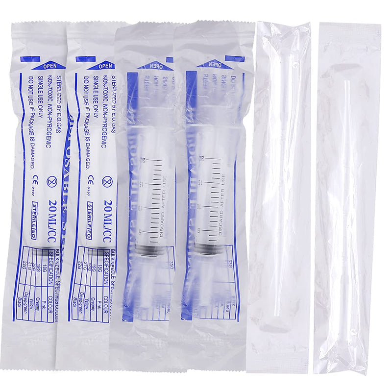 12 Pack 20ml/cc Plastic Syringes with 5Pcs 3ml Pipettes, Individually Sealed with Measurement & Cap for Feeding Pets, Liquid, Lip Gloss, Paint, Epoxy Resin, Oil, Watering Plants, Refilling with 3 pipettes
