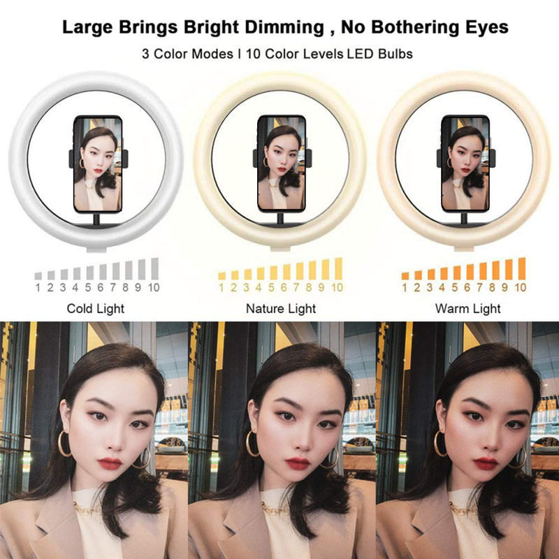 USB 10.2" Selfie Ring Light with Stand & Flexible Phone Holder,3 Light Modes & 10 Brightness,Desktop Ringlight for Tiktok/YouTube Video/Live Stream/Makeup,Remote Control Compatible with iPhone Android