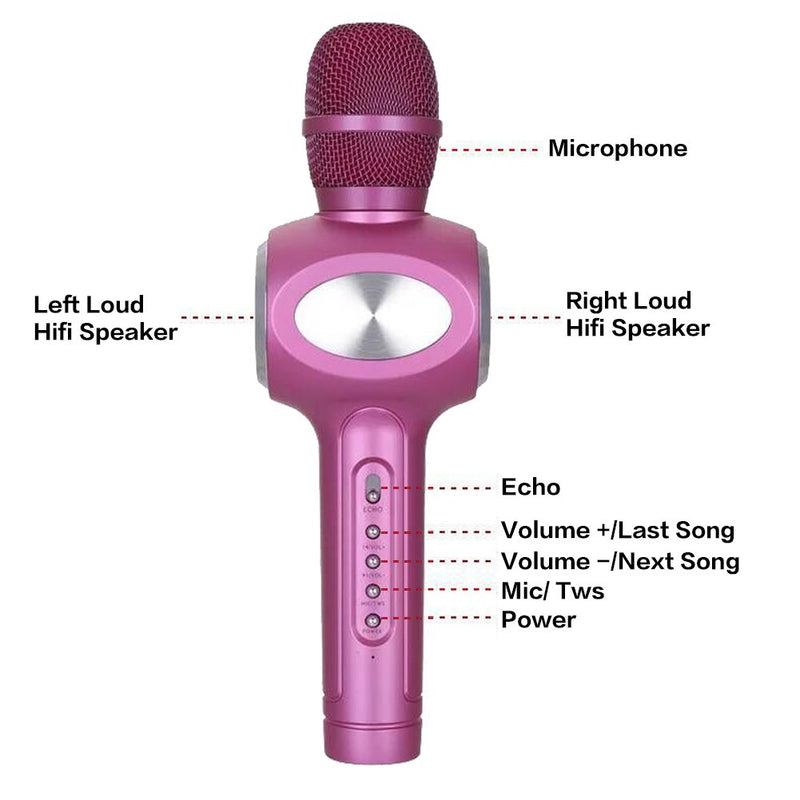 Karaoke Microphone Wireless Bluetooth Microphone for Kids Family Friends Duet Singing Portable Wireless Karaoke Recording KTV Party Gifts Light Holder Mic Machine for iPhone Android iPad PC (Rose Red)