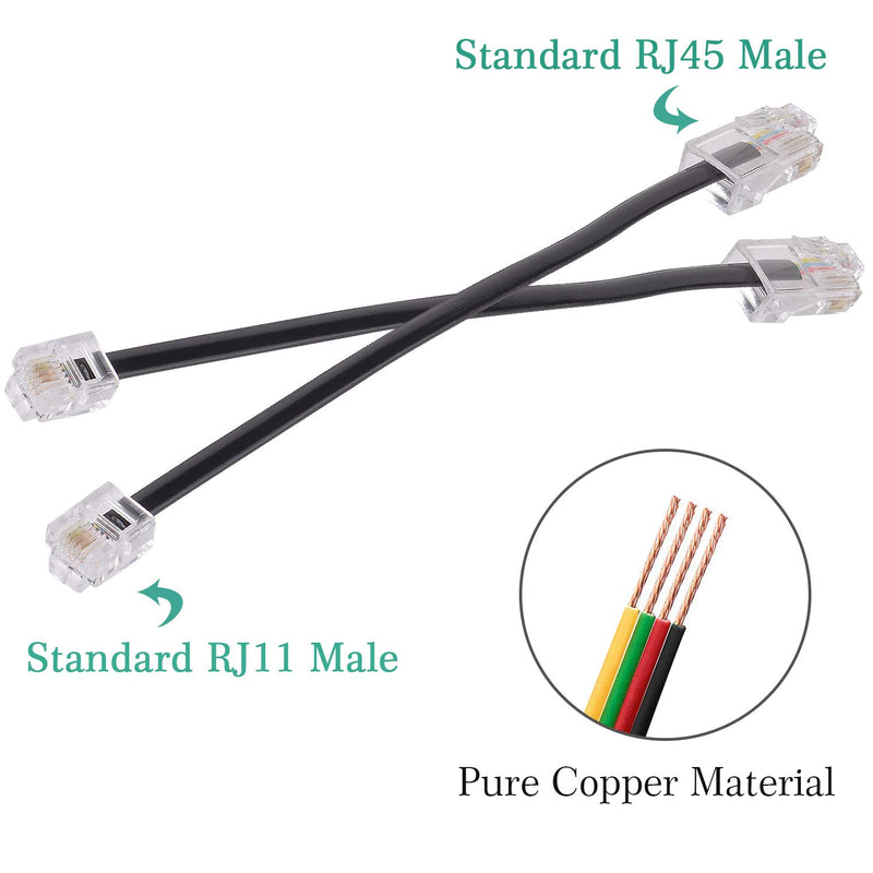 RJ11 to RJ45 Adapter,RJ45 to RJ11 Adapter,SHONCO RJ45 to RJ11 Cable,Phone Line to Ethernet Adapter RJ11 Female (6P4C) to RJ45 Male (8P8C) Black (2 Pack) RJ11-RJ45