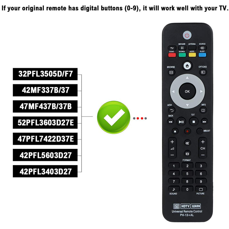 Gvirtue Universal Replacement Remote Control for Philips Brand TV, URMT41JHG003, URMT39JHG001, URMT39JHG002, URMT39JHG003, URMT41JHG006, URMT41JHG010 （PH-13） PH-13