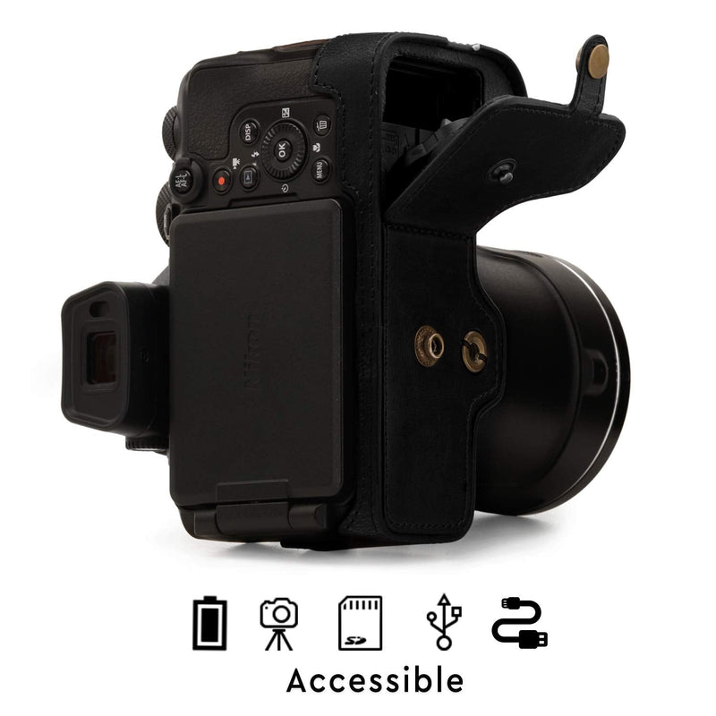 MegaGear Ever Ready Leather Camera Case Compatible with Nikon Coolpix P950 Black