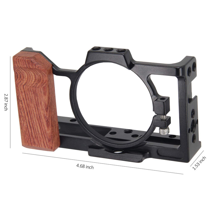 Easy Hood Camera Cage for Sony ZV-1 ZV1 Digital Camera, Vlogging Video Shooting Filmmaking Rig Stabilizer with Wooden Handle Grip, 1/4" Mounting Points, 3/8" Arri Locating Hole and Cold Shoe