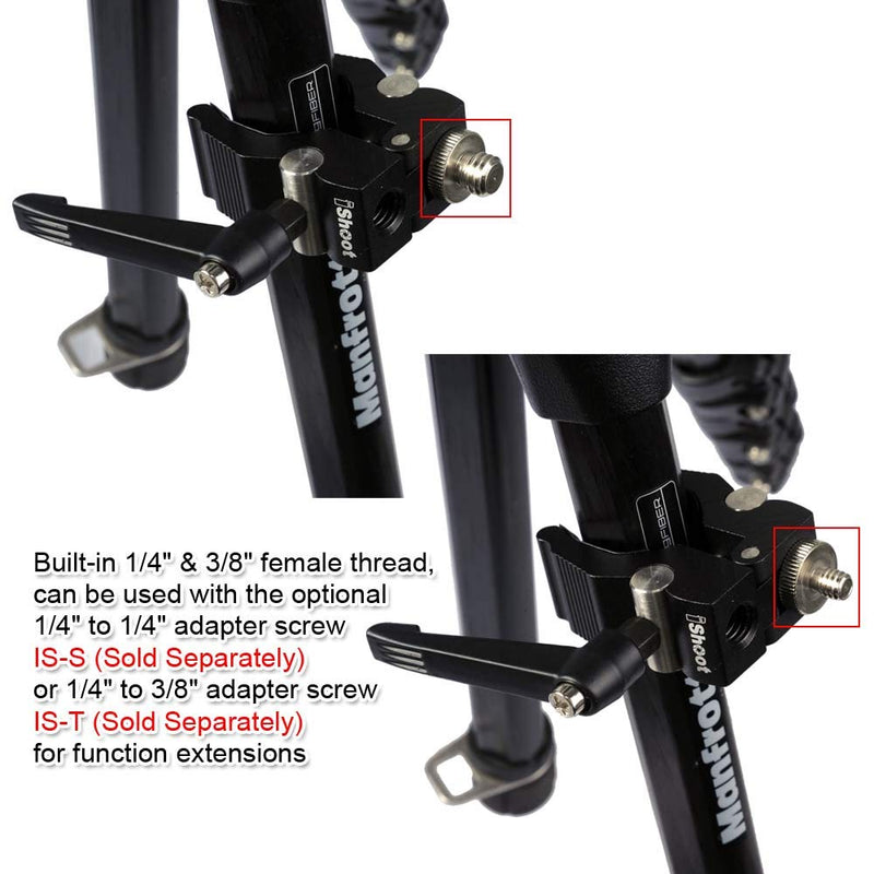 iShoot Improved Versatile All-Metal Crab Clamp Magic Hand Pliers with 1/4" & 3/8" Screw Hole, Used for Photography Camera Tripod Studio Flash Light Stand Boom Round Tube Circular Pipe of DIA-10-40mm IS-XQJ III for Round Tube