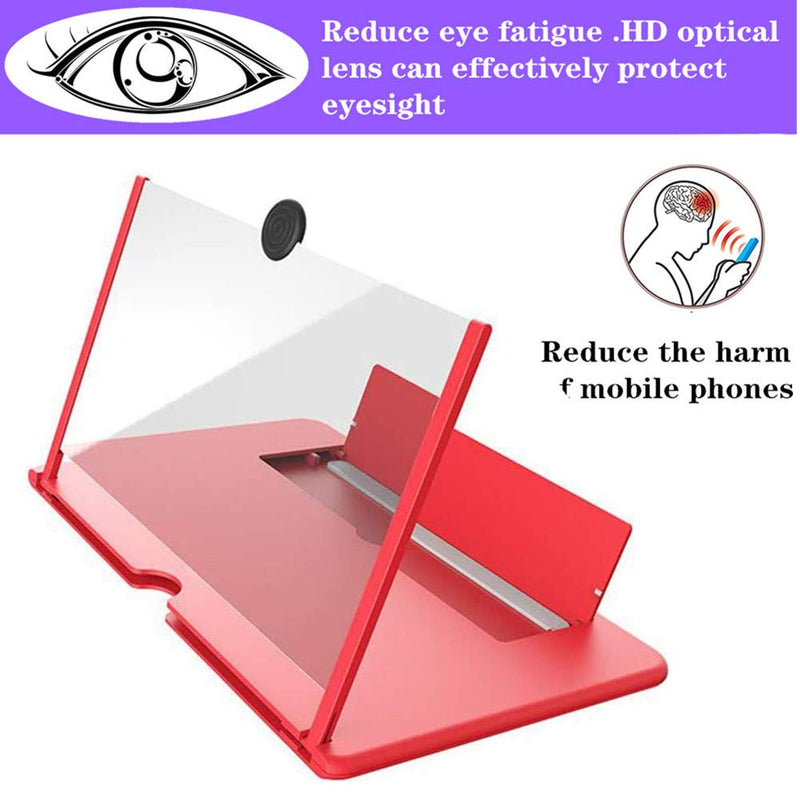 Baoxr 3D Screen Magnifier Amplifier, HD Amplifier Projector for Movies, Videos and Games. Foldable Phone Stand with Screen Amplifier for All Smartphones (red) red