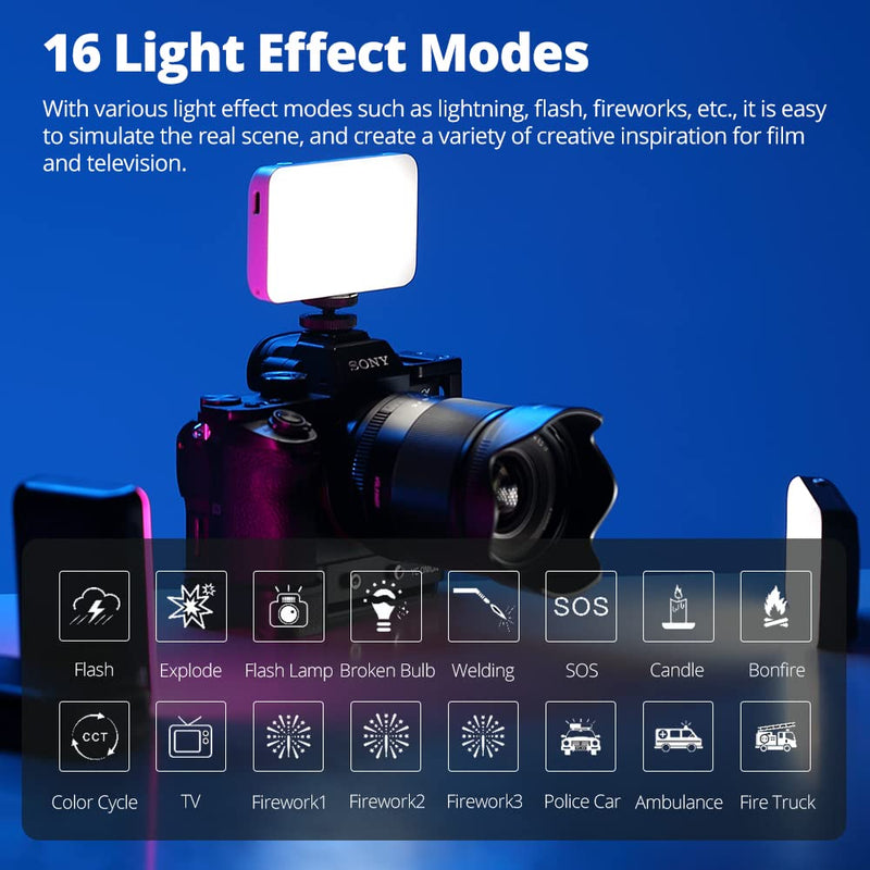 AMBITFUL A3 Full Color RGB LED Mini Light, Built-in FX Effects,350LX(0.5M,5500K) RA/95 TLCI/97,2800-6800K LED Video Light Panel with Mobile APP Control (Black) Black