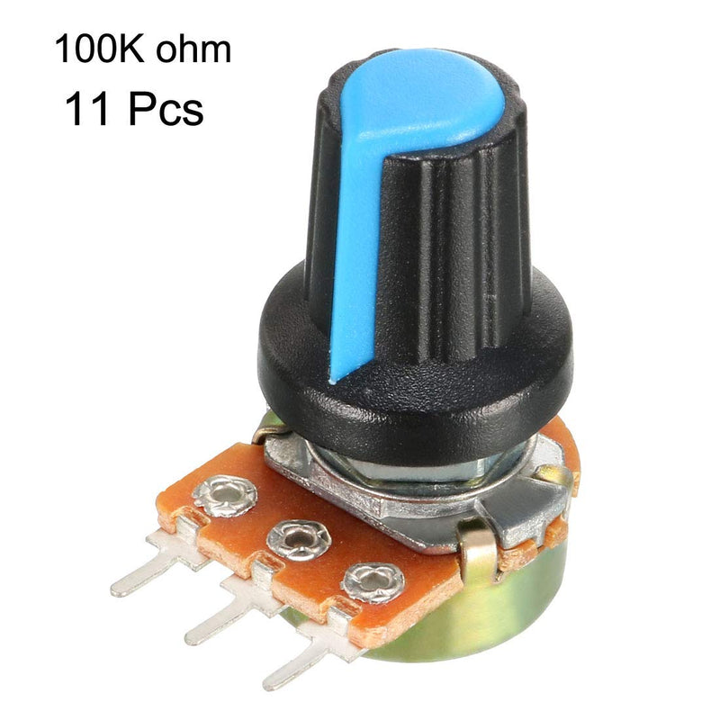 uxcell 11Pcs 100K Variable Resistors Single Turn Rotary Carbon Film Taper Potentiometer with Knobs