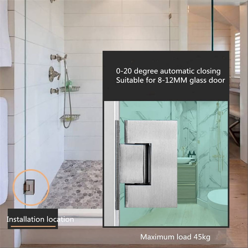 Glass Shower Door Hinges, Heavy Duty Glass Door 90 Degree Hinges Stainless Steel Bathroom Gate Clamp for 8-12 mm Toughened Glass, Rust Corrosion Resistance Brushed Nickel