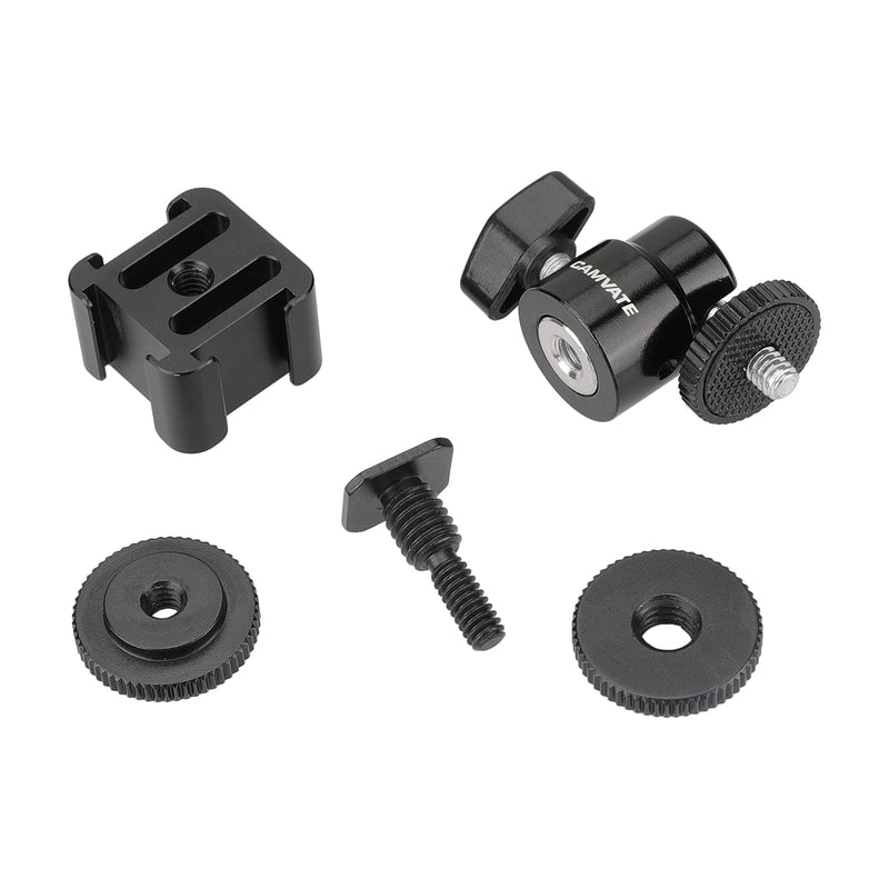 CAMVATE Adjustable 1/4"-20 Ball Head Support with Shoe Mount Adapter + 3-Way Cold Shoe Mount Bundle - 2889