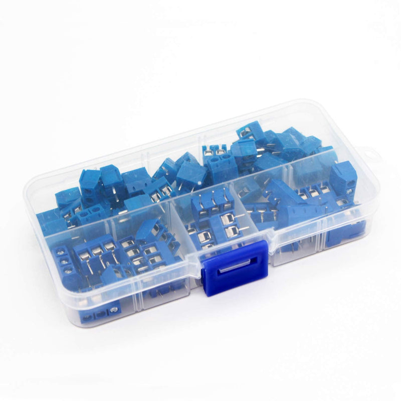 PoiLee 60pcs 5mm Pitch KF301-2P 3P Pin PCB Mount Screw Terminal Block Connector for Arduino 300V 15A (40 x 2 Pin, 20 x 3 Pin)