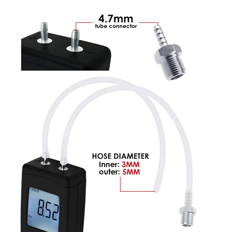 Digital Manometer Dual-Port HVAC Gas Air Pressure Meter Gauge Differential Pressure Manometer Large LCD with Backlight