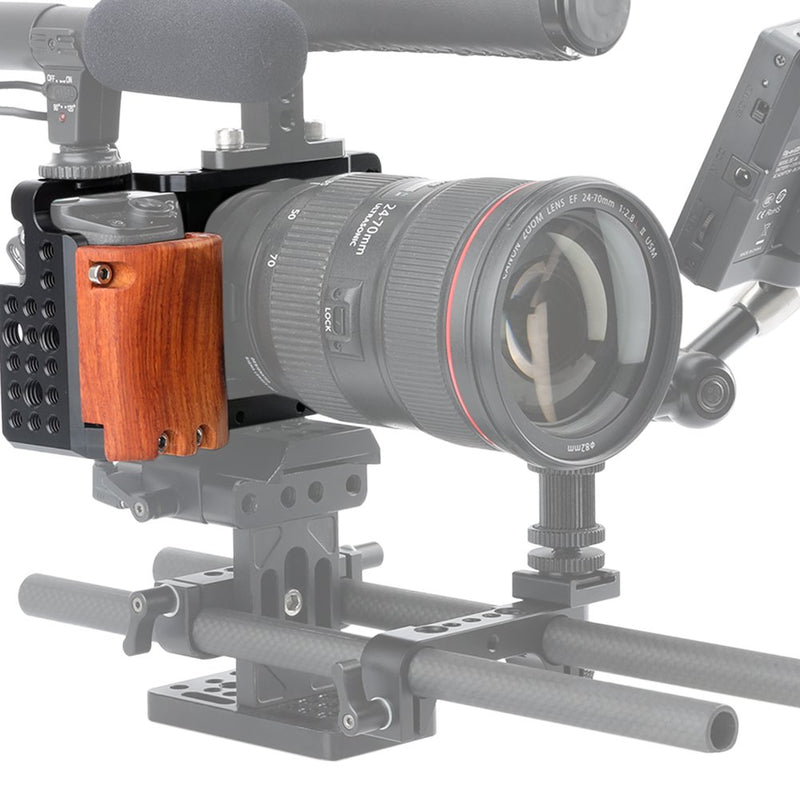 NICEYRIG A6100/ A6300 /A6400/ A6000 Camera Cage with Cold Shoe and Wooden Handgrip - 109