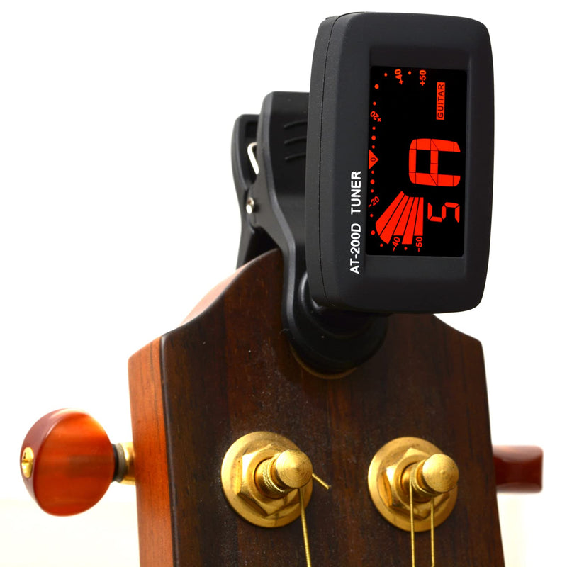 Elagon (AT-200D) New Great Looking Black Matt Finish Clip-On Chromatic Tuner for All Electric and Acoustic Guitars, Bass, Ukulele, Violin - Including All Non-Standard Tuning, as Well as ALL Other Types of Instruments Using the Chromatic Mode. Multi-Col...