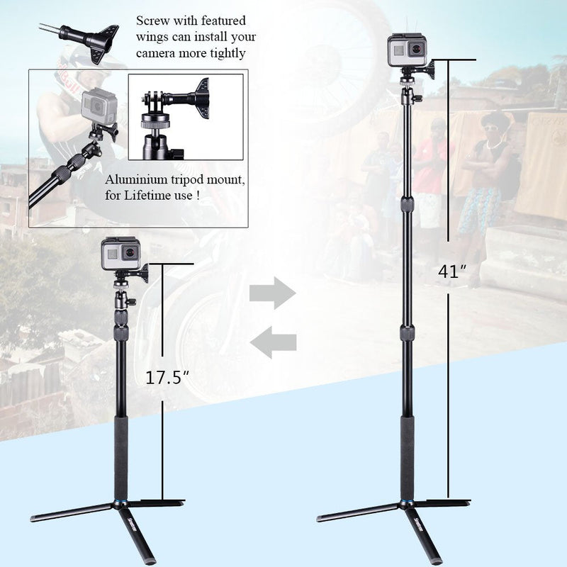 Smatree Telescoping Selfie Stick Compatible for GoPro Max/Hero 10/9/8/7/6/5/4/3+/3/Session/GOPRO Hero(2018)/Ricoh Theta S/V/Samsung Gear360/YI 4K/DJI OSMO Action Camera