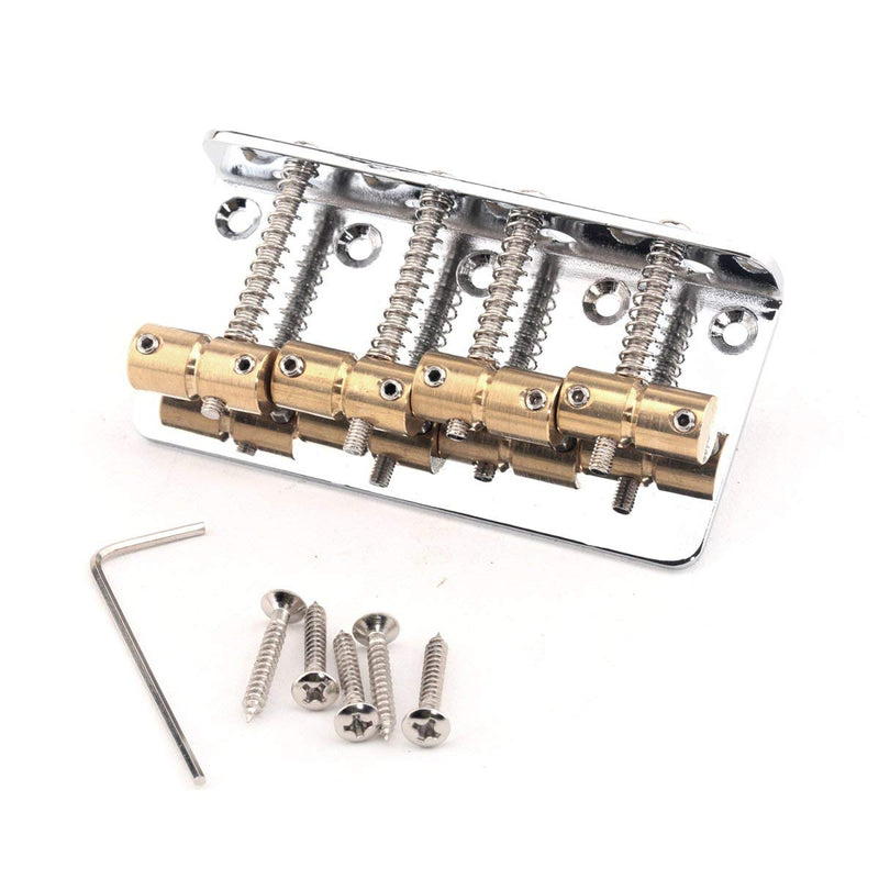 Musiclily Pro 57mm Bass Hardtail Bridge Brass Saddles for 4 String Precision Bass or Jazz Bass, Chrome