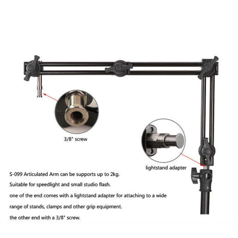 Fotoconic 3 Section Double Articulated Arm Without Camera Bracket, Compatible with Super Clamp, Angle Adjustable, 5/8" Stud with 3/8" Screw Thread Hole