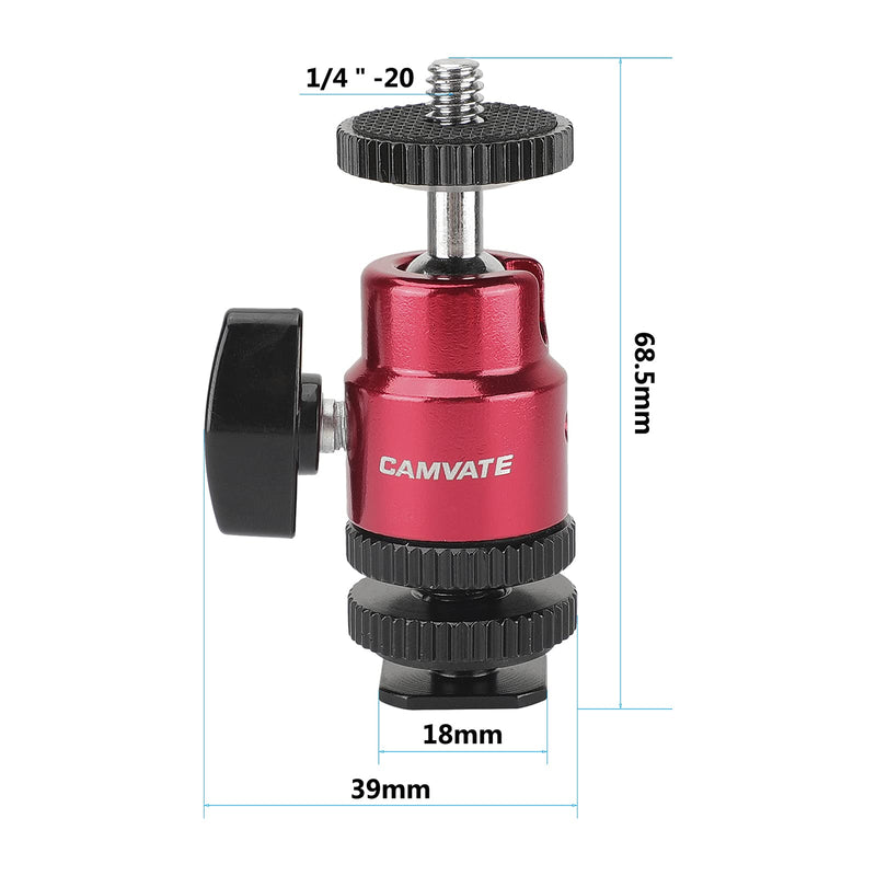 [AUSTRALIA] - CAMVATE Ball Head Support (Red) with Double End 1/4"-20 Threads + Shoe Mount Adapter with 1/4" Lock Nuts - 2881 
