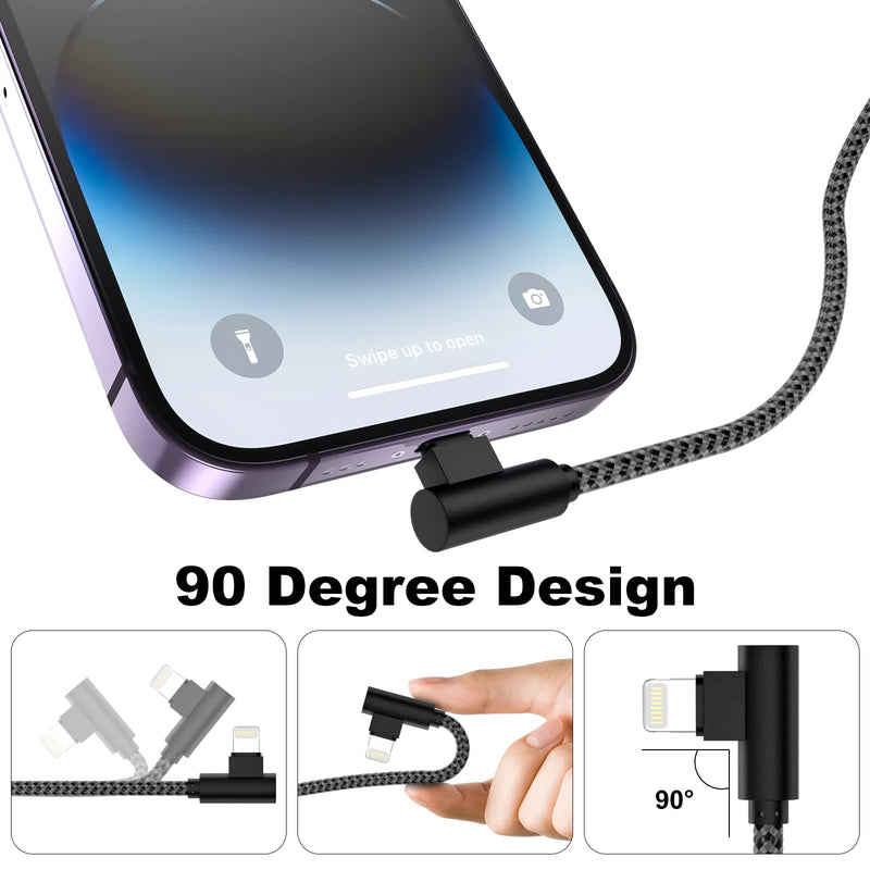 Osecet iPhone Charger 1ft 90 Degree 2 Pack MFi Certified Elbow Short Lightning Cable Right Angle Fast Charging Cord for iPhone 14 13 12 11 Pro X XS XR 8 Plus 7 6 5 (Black Grey,1 Foot) Black Grey