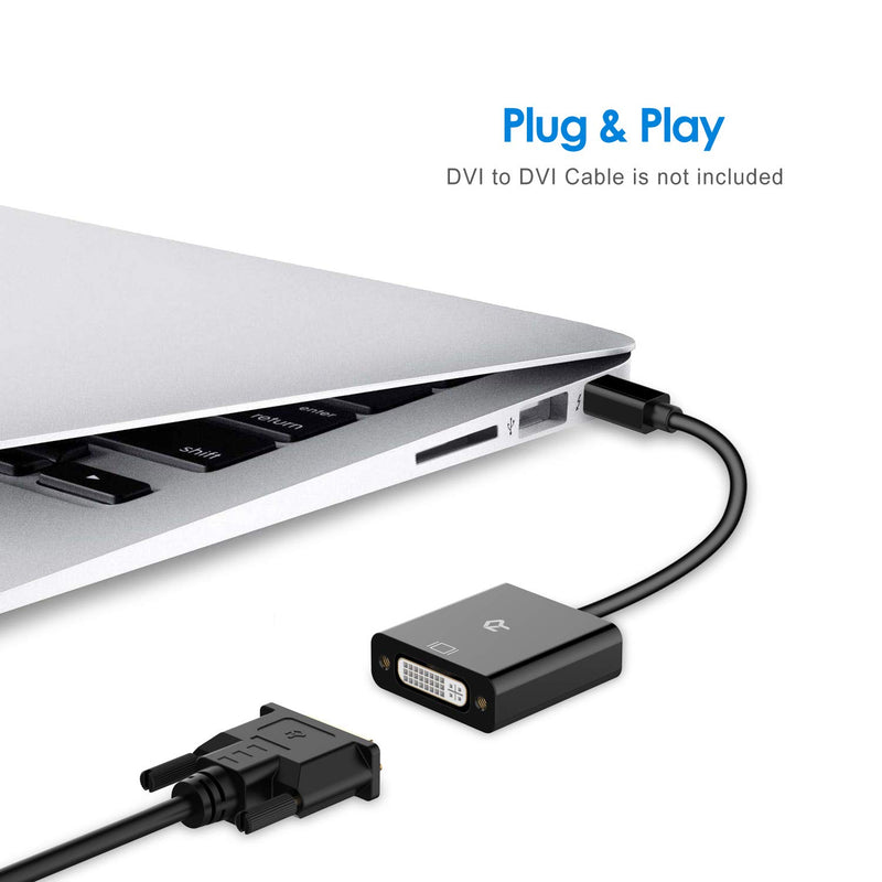 Rankie Mini DP to DVI, Gold 1080P Plated Mini DisplayPort (Thunderbolt Port Compatible) to DVI Male to Female Adapter Converter (Black) Black