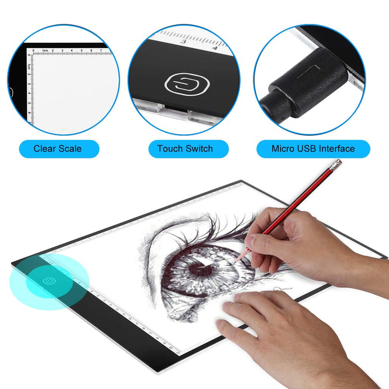 A4 LED Tracing Light Pad,Portable LED Artcraft Tracing Light Board Light Box Brightness Control with USB Power for Kids Artists Animation Sketching Drawing